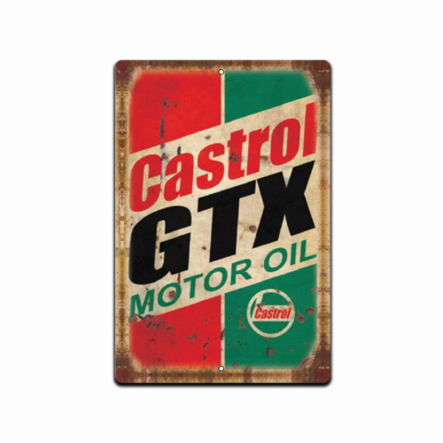 Castrol Oil Gtx - 캐스트롤 GTX 빈티지 스타일의 주유소/정비소 간판,